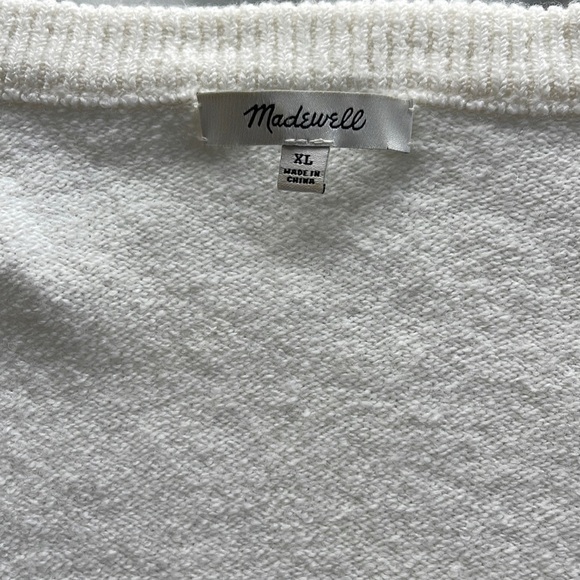 Madewell Cream Brockton Bauble Pullover V-neck Sweater Size XL Wool bland - Picture 5 of 9